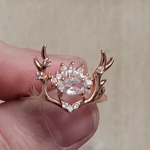 Size 8 Rose Gold & Crystal Antler Ring